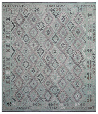 Tappeto Kilim Afghan Verde Naturale, Fatto a mano, 281x249cm