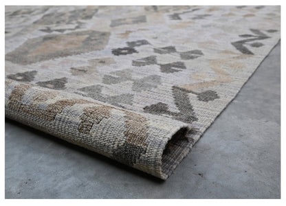 Tappeto Kilim Afghan Grigio Naturale, Fatto a mano, 255x181cm