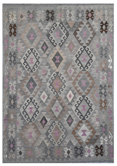 Tappeto Kilim Afghan Grigio Naturale, Fatto a mano, 240x168cm - CarpetLiving