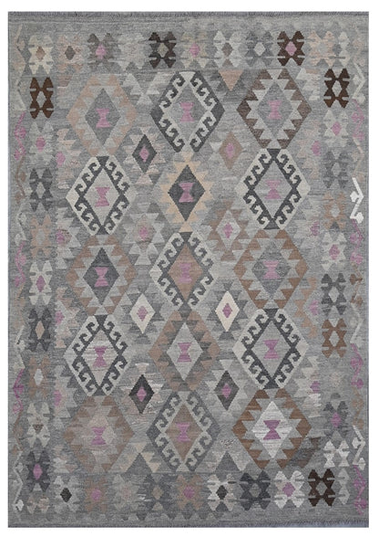 Tappeto Kilim Afghan Grigio Naturale, Fatto a mano, 240x168cm