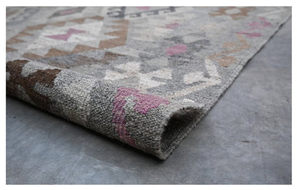 Tappeto Kilim Afghan Grigio Naturale, Fatto a mano, 240x168cm