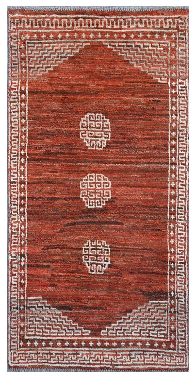 Tappeto tribale arancione in lana, fatto a mano, 132x65 cm - CarpetLiving