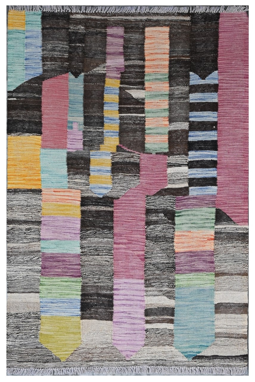 Taimany - Multicolor Tribal Wool Kilim Rug - Hand-Woven 124x83cm