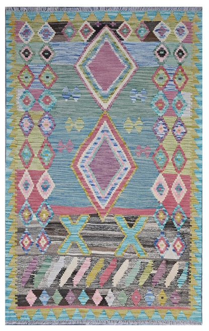 Taimany - Multicolor Tribal Wool Kilim Rug - Hand-Woven 163x100cm