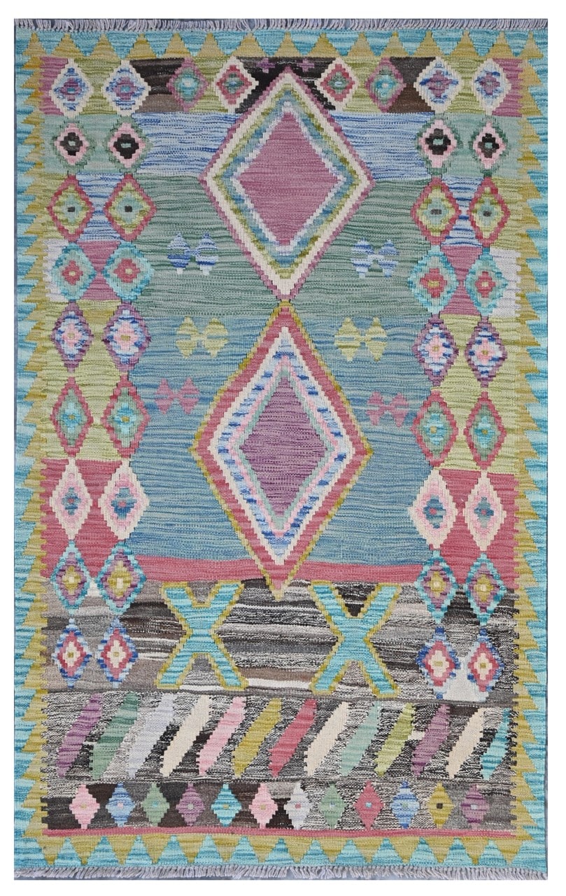 Taimany - Multicolor Tribal Wool Kilim Rug - Hand-Woven 163x100cm