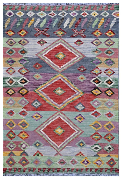 Taimany - Kilim Tribale in Lana Multicolore - Tappeto Fatto a Mano 149x100cm - CarpetLiving