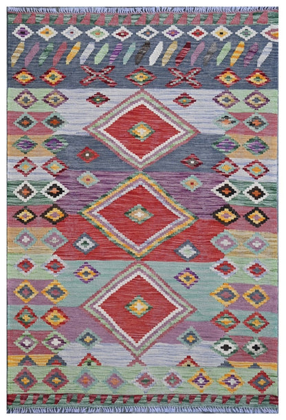 Taimany - Multicolor Tribal Wool Kilim Rug - Hand-Woven 149x100cm