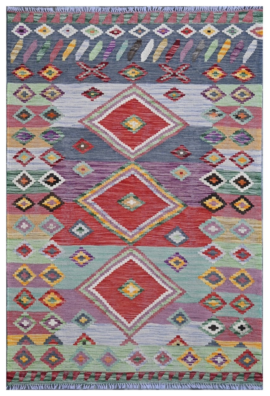 Taimany - Multicolor Tribal Wool Kilim Rug - Hand-Woven 149x100cm