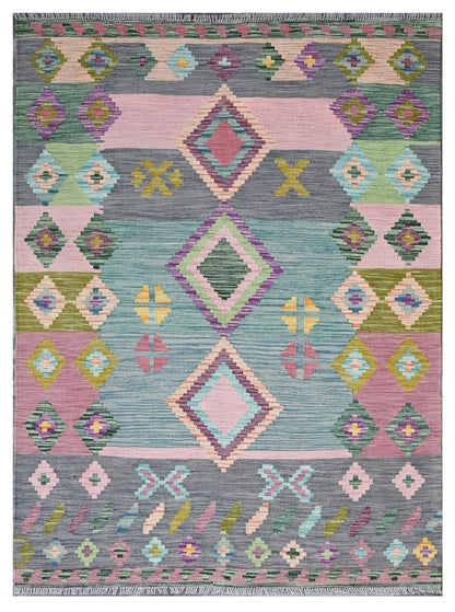 Taimany - Multicolor Tribal Wool Kilim Rug - Hand-Woven 174x131cm