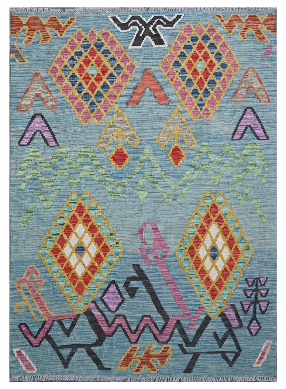 Taimany - Multicolor Tribal Wool Kilim Rug - Hand-Woven 175x127cm