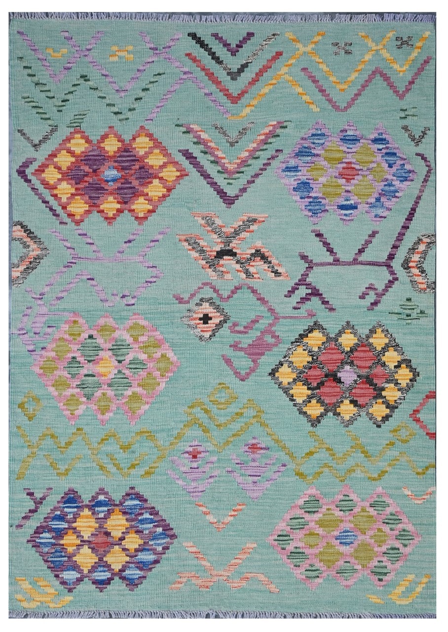 Taimany - Multicolor Tribal Wool Kilim Rug - Hand-Woven 177x125cm