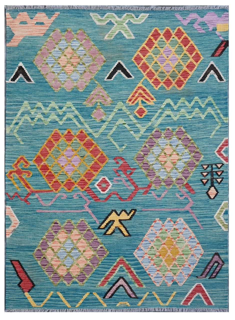 Taimany - Multicolor Tribal Wool Kilim Rug - Hand-Woven 175x127cm