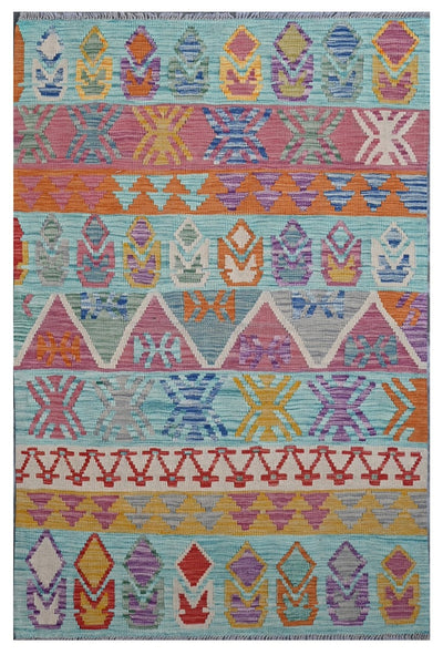 Taimany - Kilim Tribale in Lana Multicolore - Tappeto Fatto a Mano 186x123cm - CarpetLiving