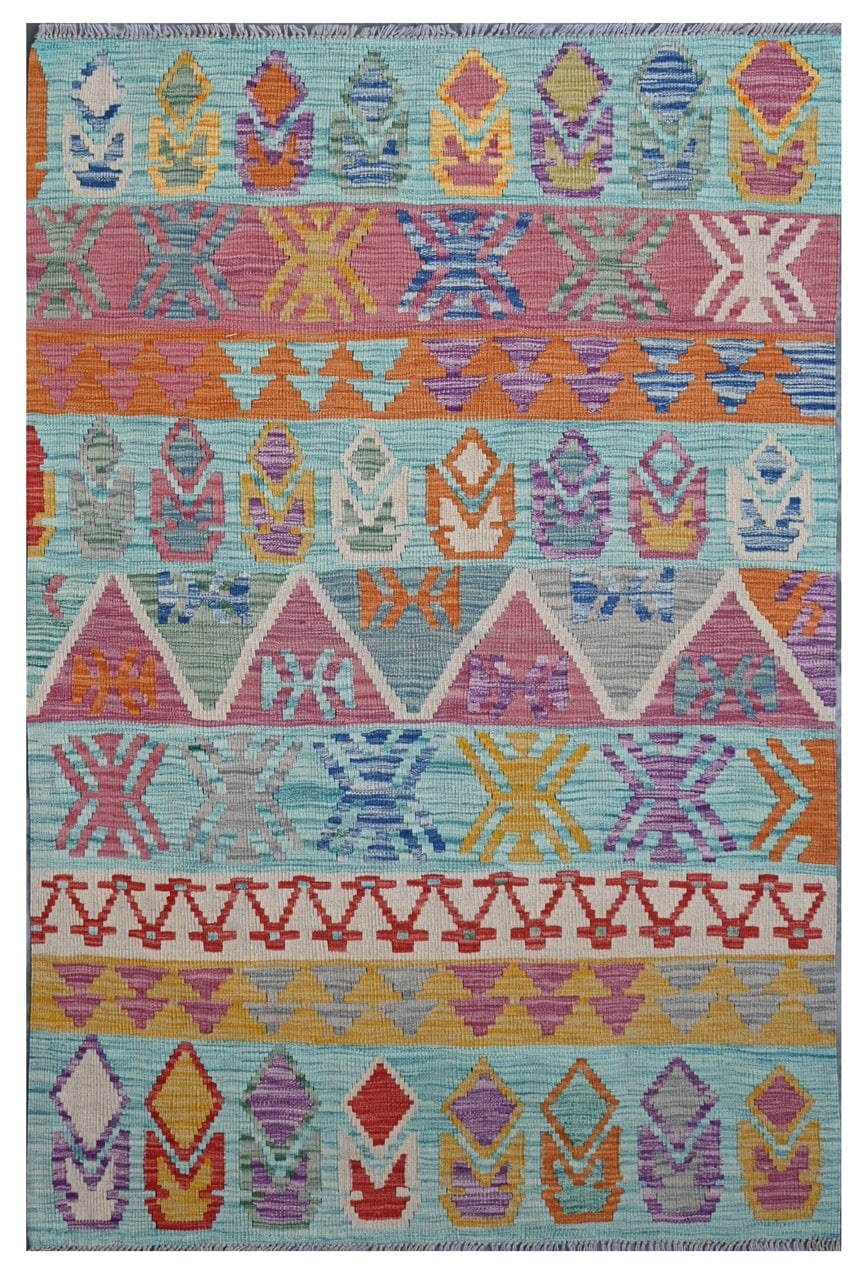 Taimany - Multicolor Tribal Wool Kilim Rug - Hand-Woven 186x123cm