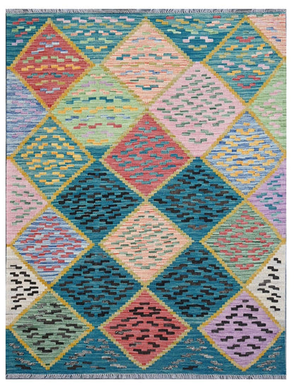 Taimany - Multicolor Tribal Wool Kilim Rug - Hand-Woven 172x125cm