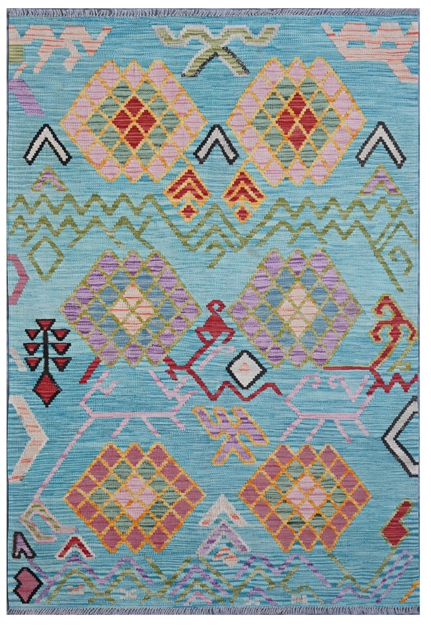 Taimany - Multicolor Tribal Wool Kilim Rug - Hand-Woven 191x129cm