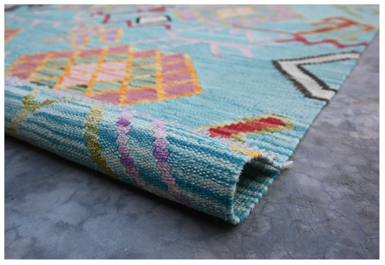 Taimany - Multicolor Tribal Wool Kilim Rug - Hand-Woven 191x129cm