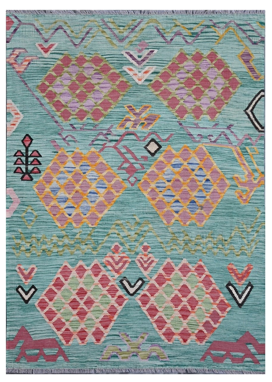 Taimany - Multicolor Tribal Wool Kilim Rug - Hand-Woven 183x129cm