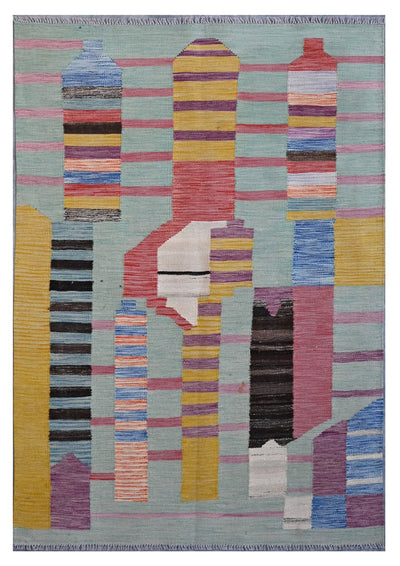 Taimany - Kilim Tribale in Lana Multicolore - Tappeto Fatto a Mano 175x120cm