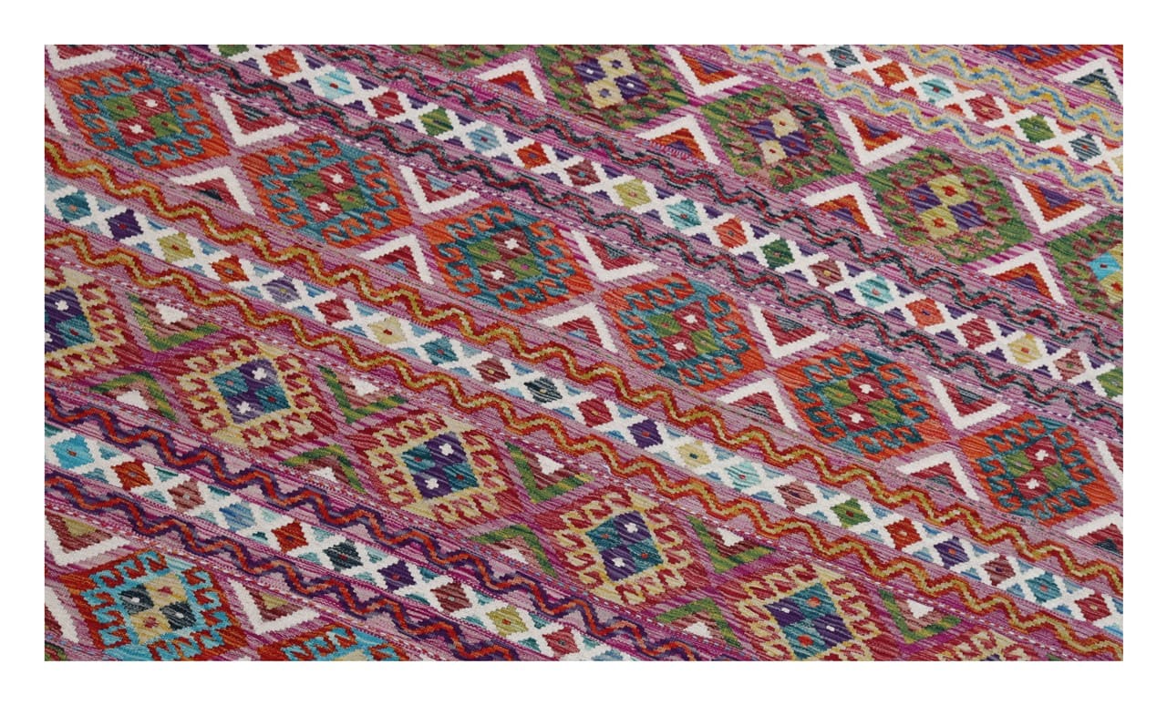 Tappeto Kilim Kaudani Afghan fatto a mano multicolore 359x249cm