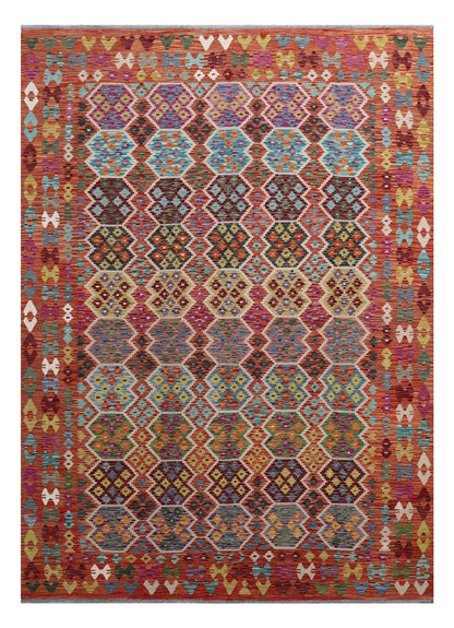 Tappeto Kilim Kaudani Afghan fatto a mano multicolore 348x256cm