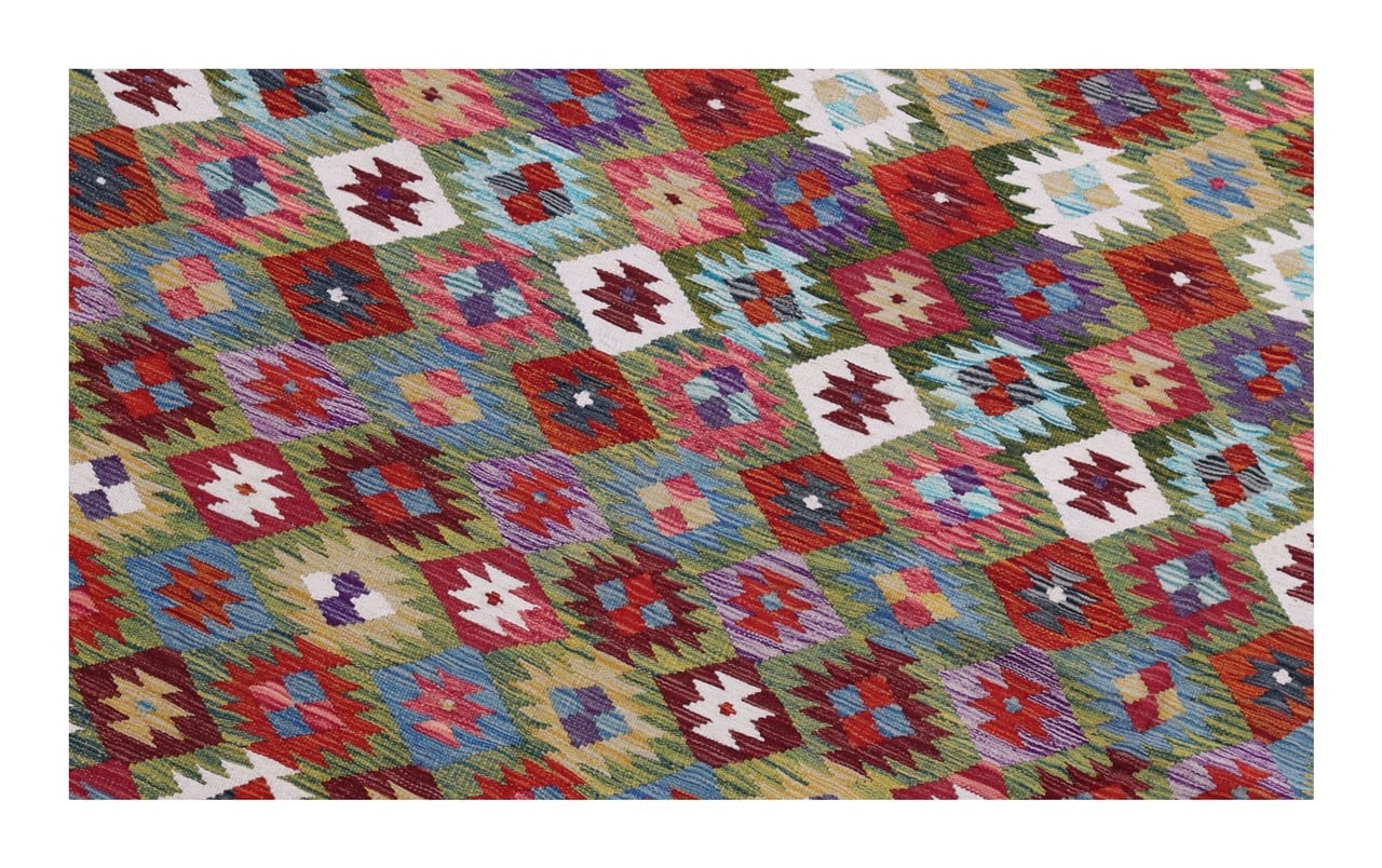 Tappeto Kilim Kaudani Afghan fatto a mano multicolore 343x253cm