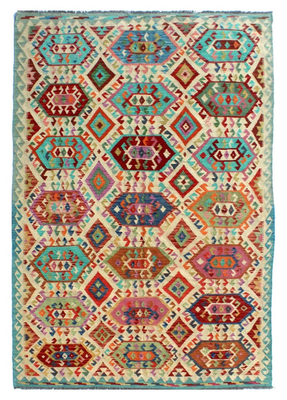Tappeto Kilim Kaudani Afghan fatto a mano multicolore 304x202cm