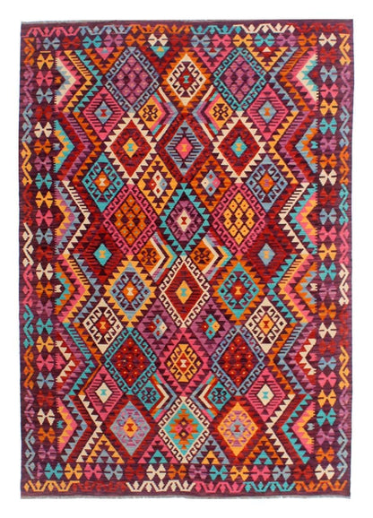Tappeto Kilim Kaudani Afghan fatto a mano multicolore 296x204cm