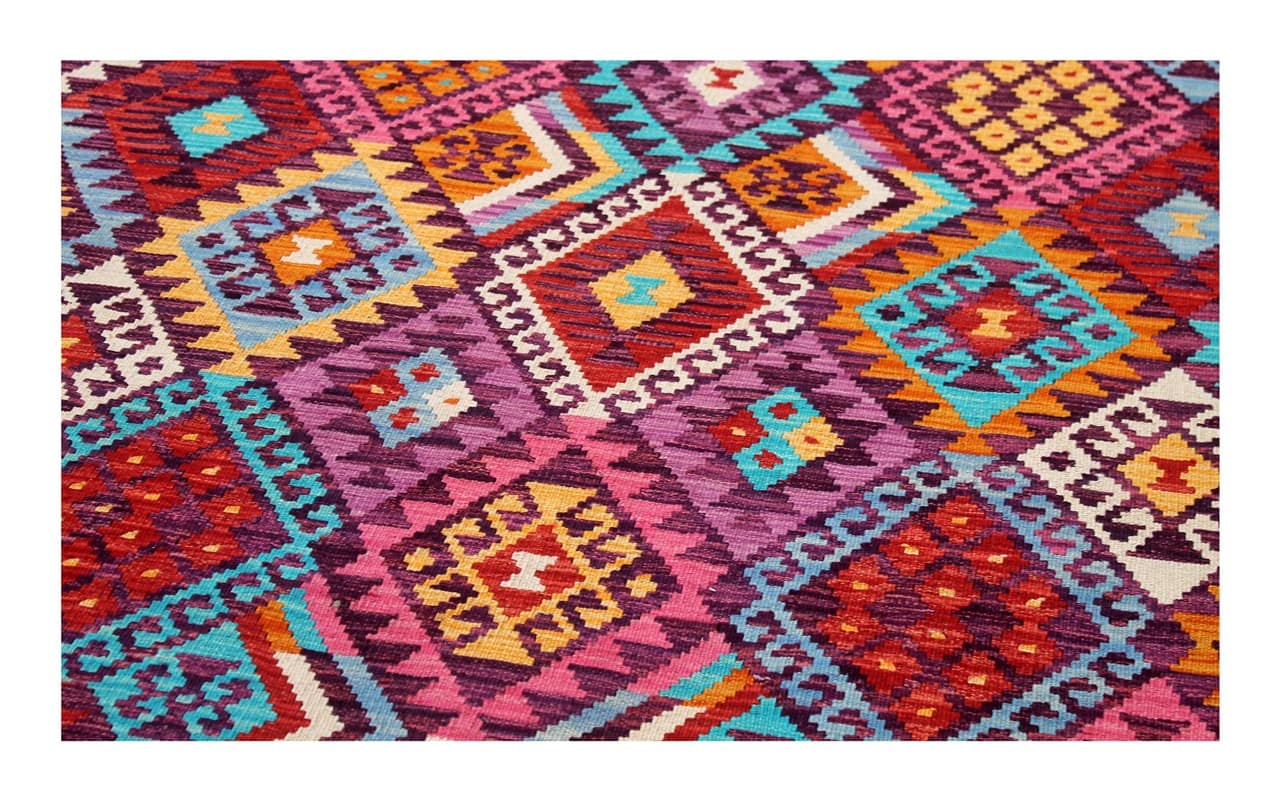 Tappeto Kilim Kaudani Afghan fatto a mano multicolore 296x204cm
