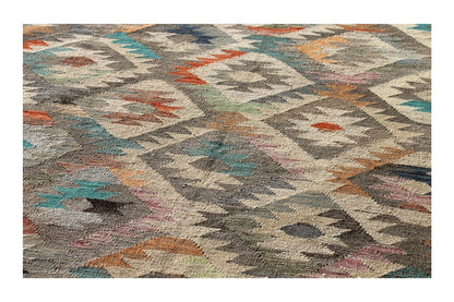 Tappeto Kilim Kaudani Afghan fatto a mano multicolore 301x202cm
