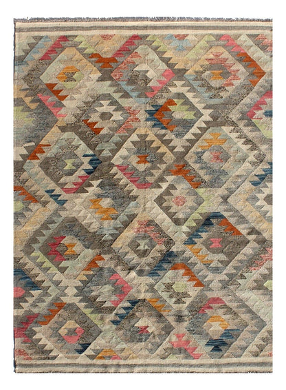 Tappeto Kilim Kaudani Afghan fatto a mano multicolore 302x198cm