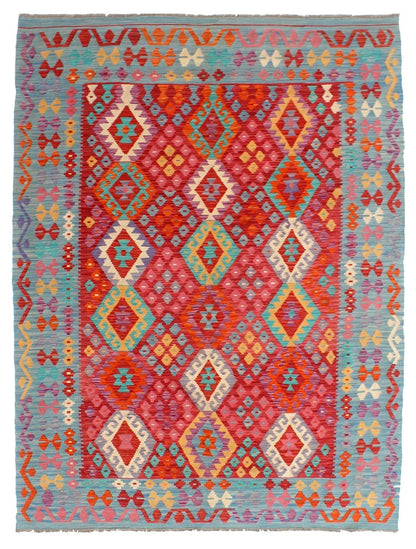 Tappeto Kilim Kaudani Afghan fatto a mano multicolore 297x206cm