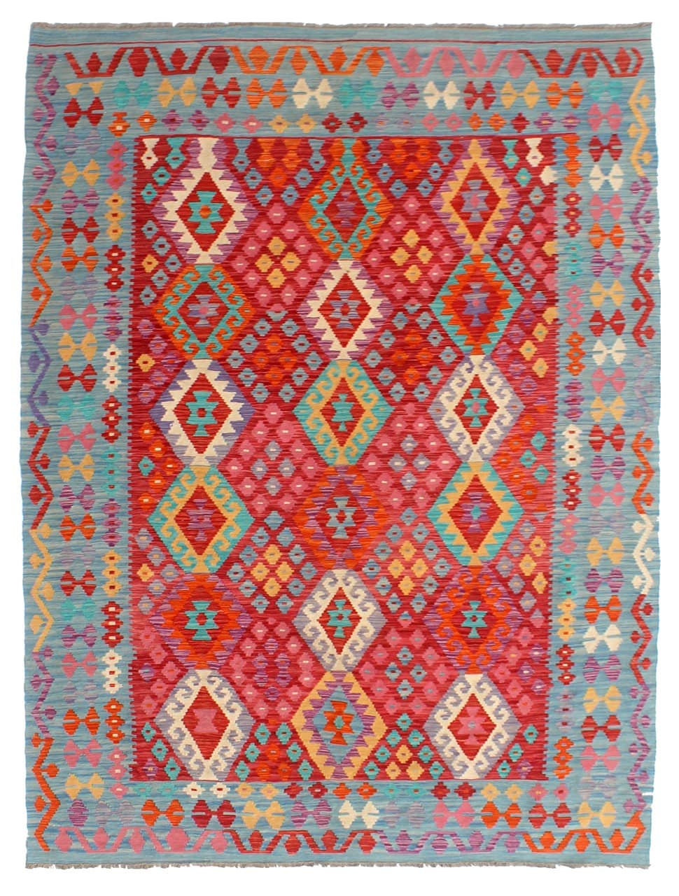 Tappeto Kilim Kaudani Afghan fatto a mano multicolore 297x206cm