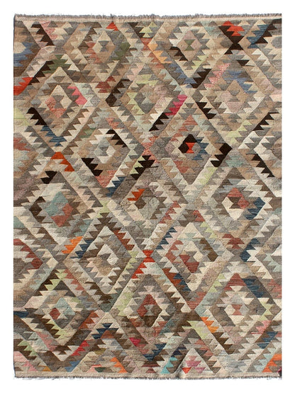 Tappeto Kilim Kaudani Afghan fatto a mano multicolore 294x215cm
