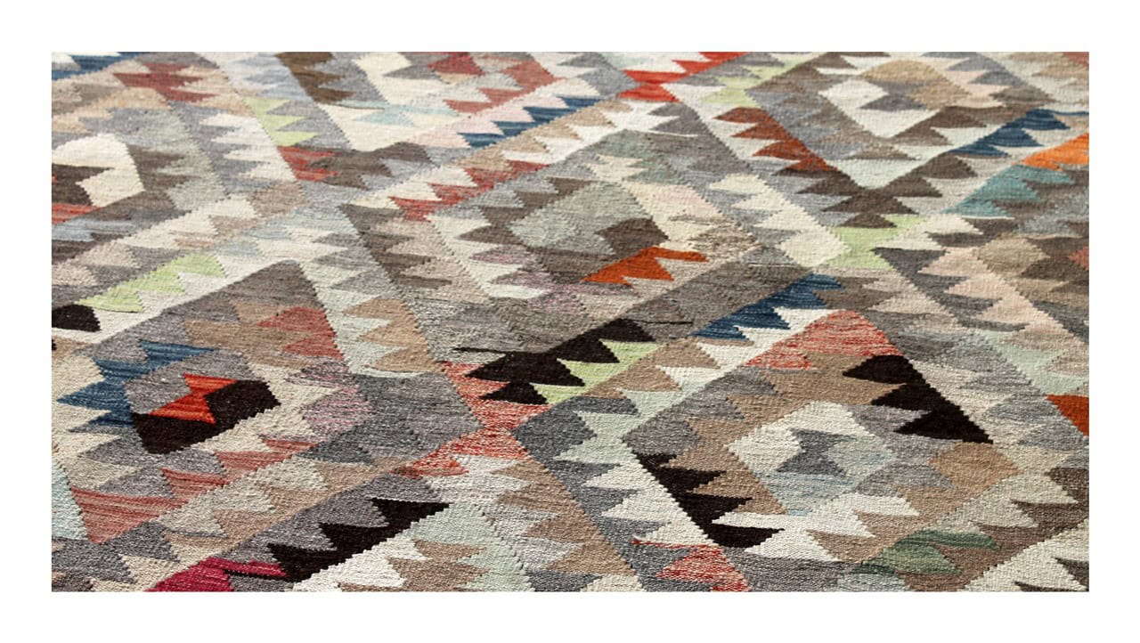 Tappeto Kilim Kaudani Afghan fatto a mano multicolore 294x215cm