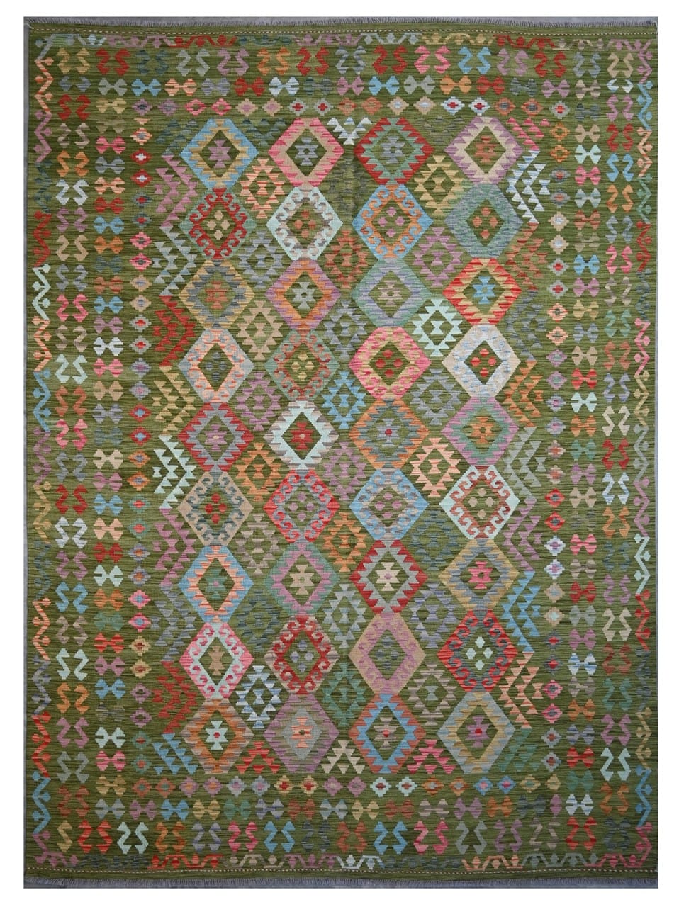 Tappeto Kilim Kaudani Afghan fatto a mano multicolore 345x245cm