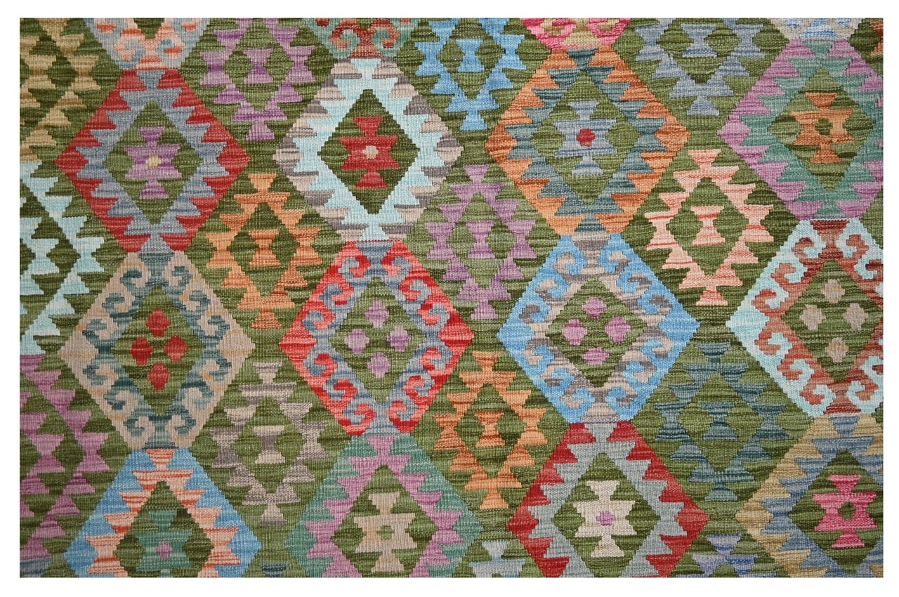 Tappeto Kilim Kaudani Afghan fatto a mano multicolore 345x245cm
