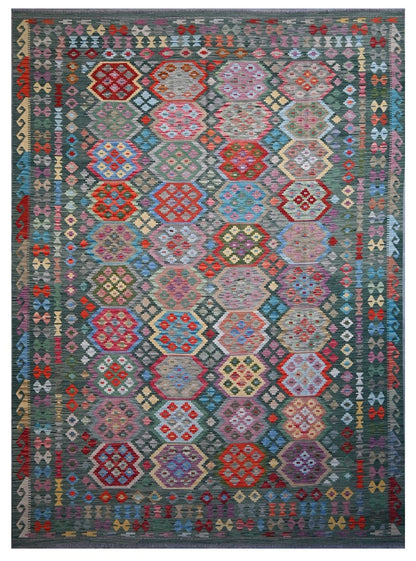 Tappeto Kilim Kaudani Afghan fatto a mano multicolore 361x254cm