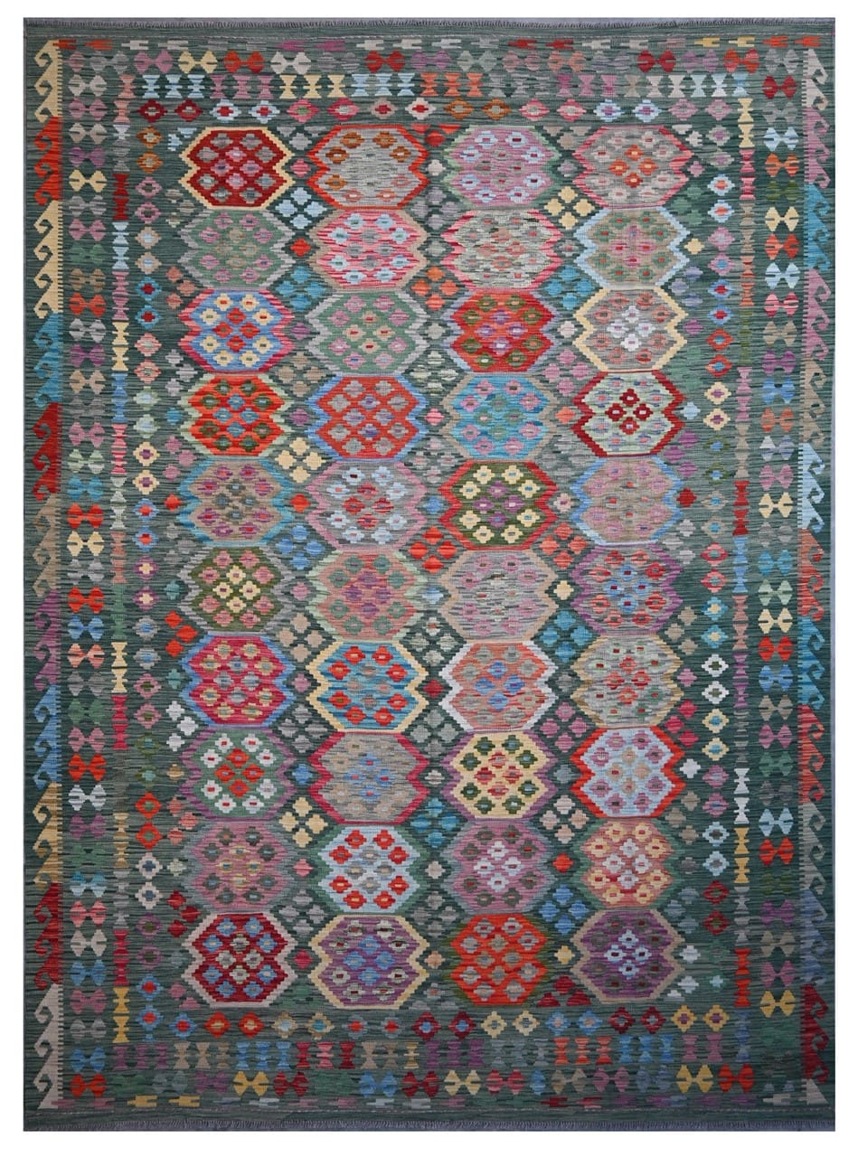 Tappeto Kilim Kaudani Afghan fatto a mano multicolore 361x254cm