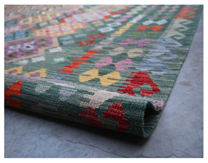 Tappeto Kilim Kaudani Afghan fatto a mano multicolore 361x254cm
