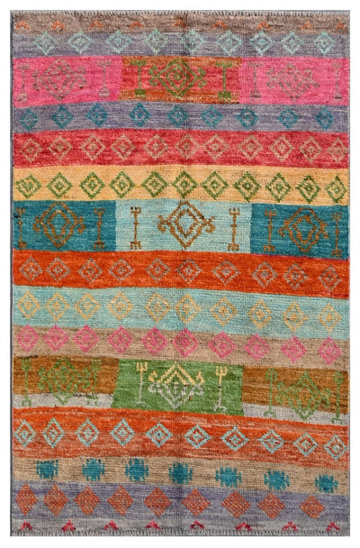 Tappeto tribale colorato in lana, fatto a mano, 145x91 cm - CarpetLiving