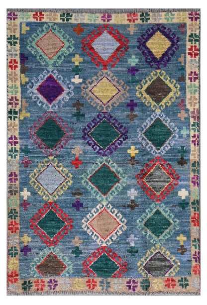 Taimany - Multicolor Tribal Wool Rug - Hand-Knotted 119x79cm