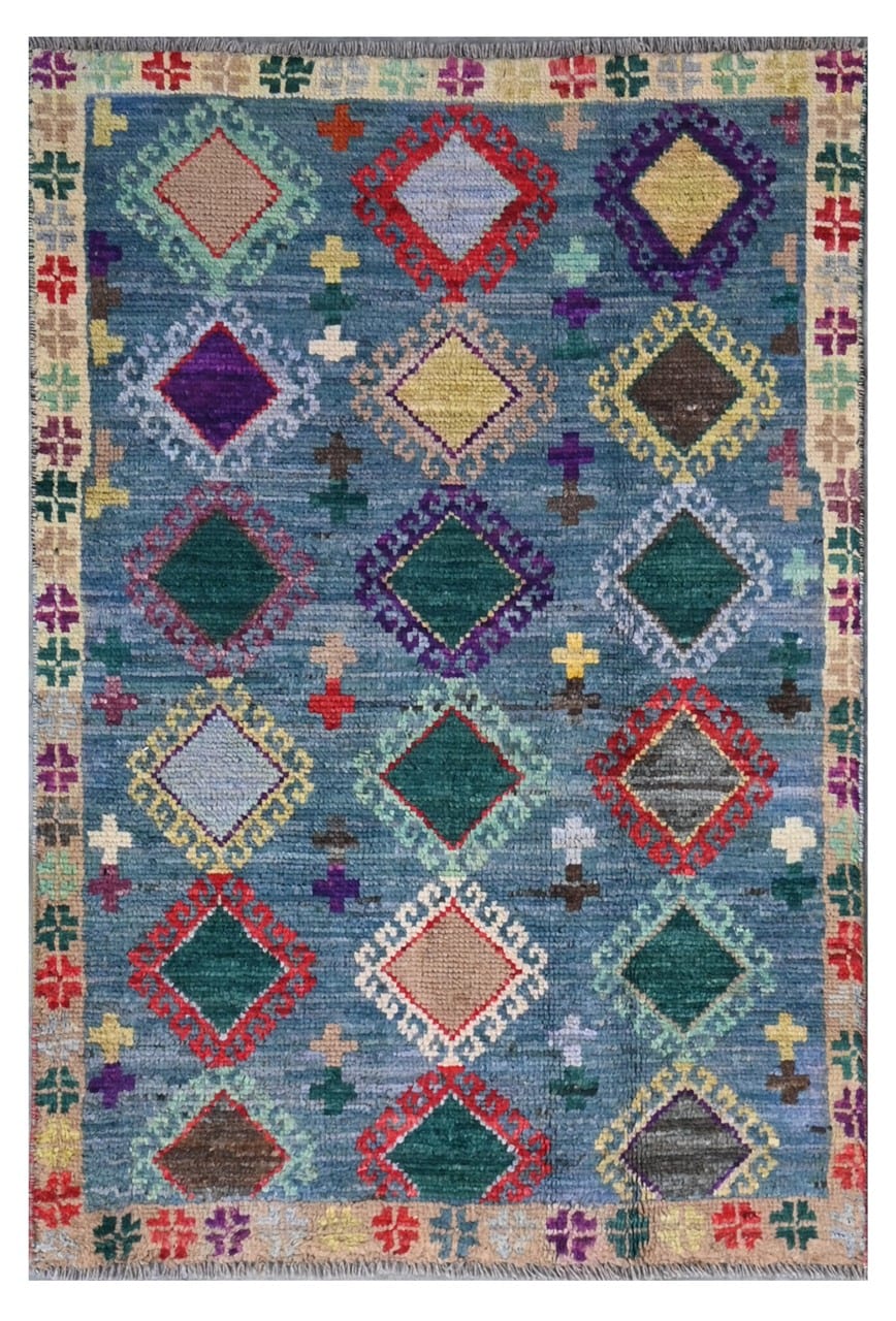 Taimany - Multicolor Tribal Wool Rug - Hand-Knotted 119x79cm