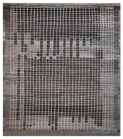 Tappeto design moderno marrone stile berbero, fatto a mano 300x249cm - CarpetLiving