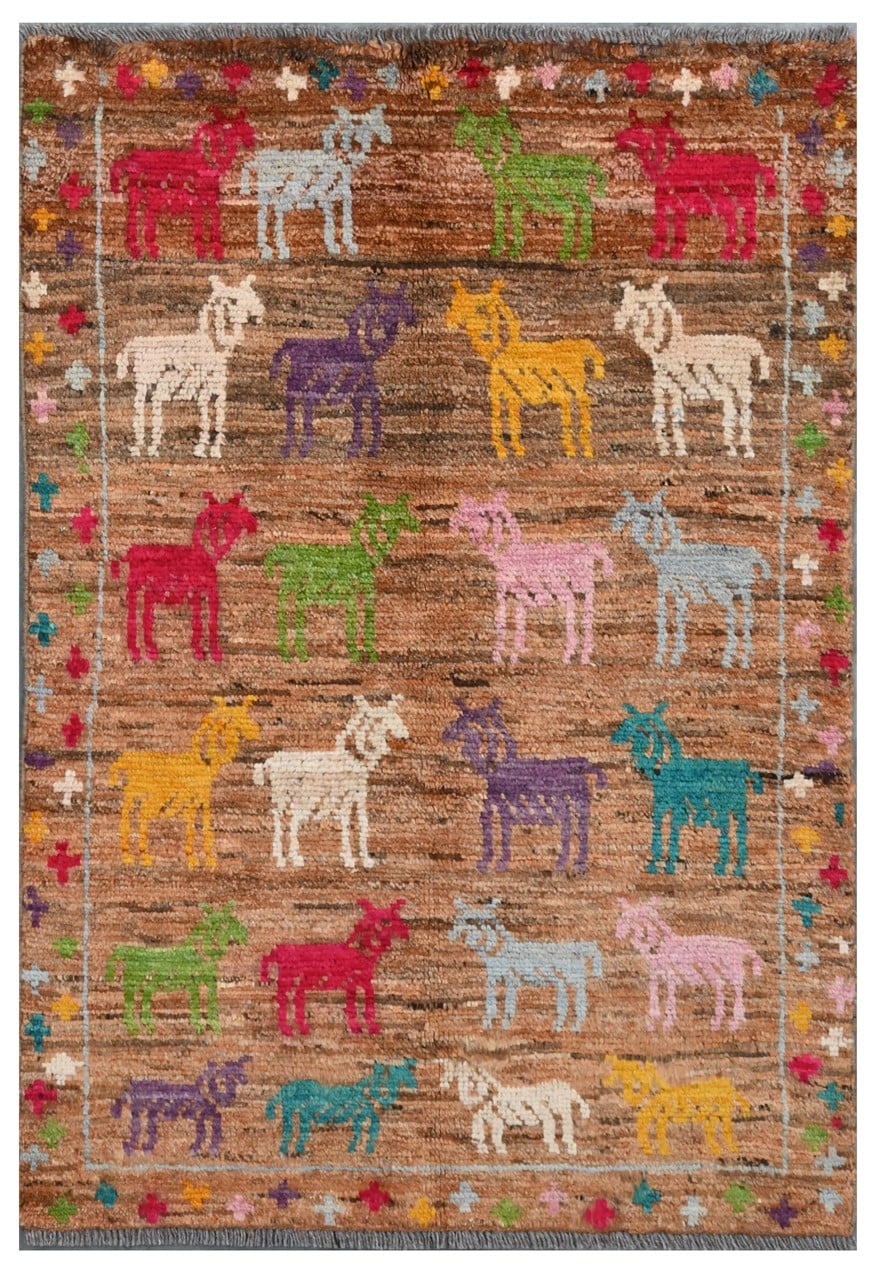 Taimany - Multicolor Tribal Wool Rug - Hand-Knotted 101x83cm