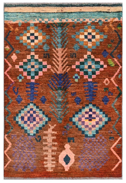 Taimany - Multicolor Tribal Wool Rug - Hand-Knotted 136x90cm