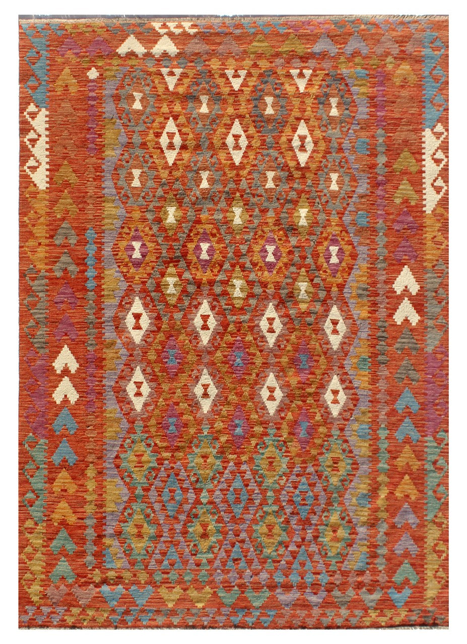 Tappeto Kilim Kaudani Afghan fatto a mano multicolore 295x204cm