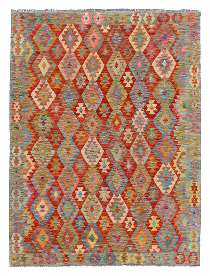 Tappeto Kilim Kaudani Afghan fatto a mano multicolore 302x202cm