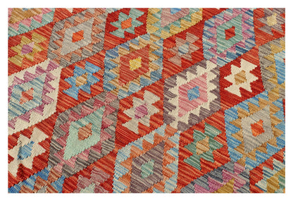 Tappeto Kilim Kaudani Afghan fatto a mano multicolore 302x202cm
