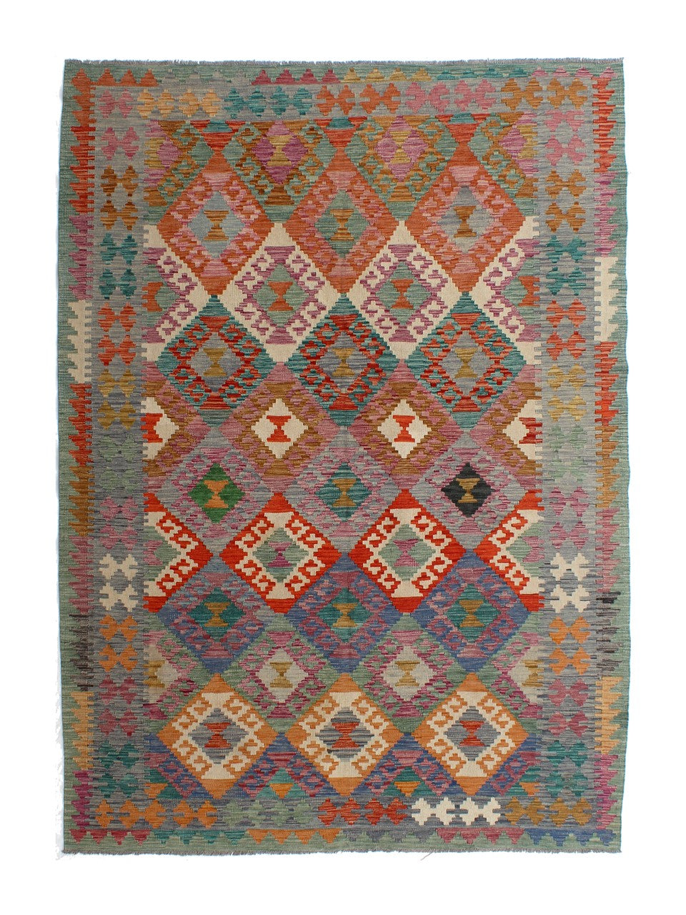 Tappeto Kilim Kaudani Afghan fatto a mano multicolore 295x204cm